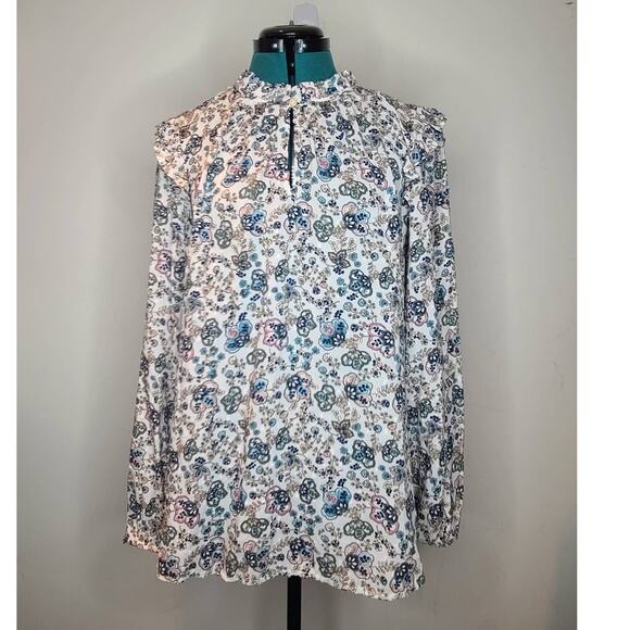 Ann Taylor Loft floral ruffle shoulder long sleeve shirt - medium - Picture 1 of 5